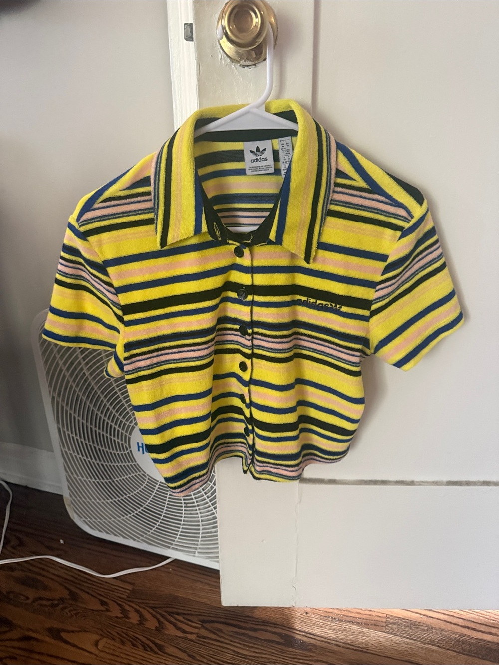 adidas Yellow Multi-Stripe Short Sleeve Polo